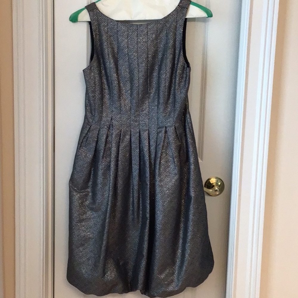 Maggie London ‘Bubble’ dress, Sz 8 gunmetal gray/black/silver metallic